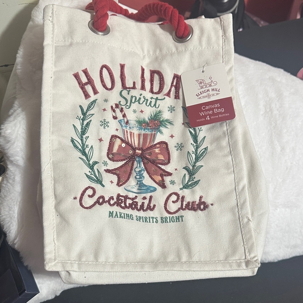 Sleigh Hill Christmas canvas beaded wine bag